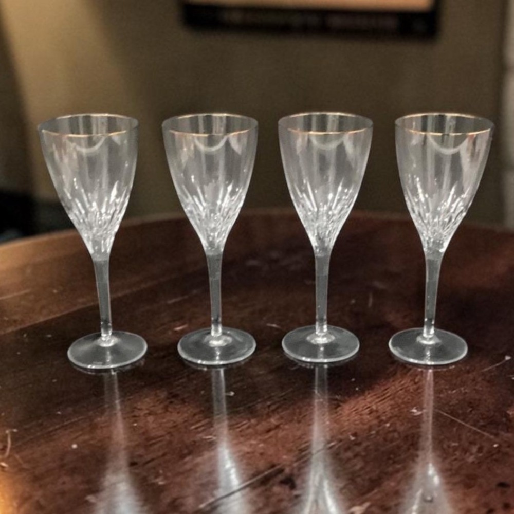 Marquis Waterford Crystal Claria Water Goblets, Set of 4 Vtg Gold Rimmed Glasses